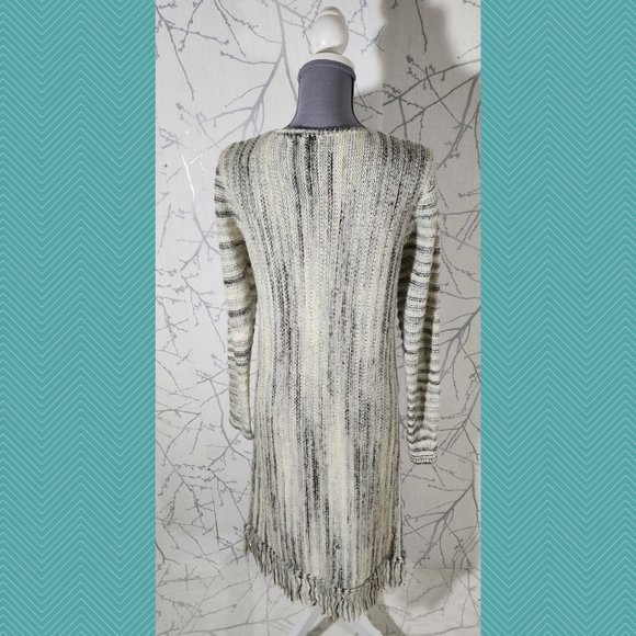 POL Spacedye Knit Open Front Long Fringe Cardigan - Picture 5 of 6